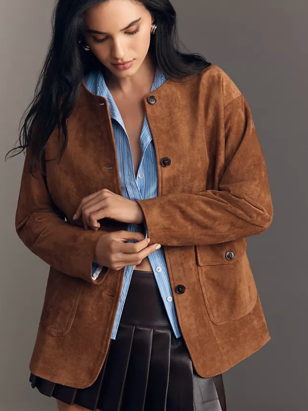 Anthropologie Dolan Brown Faux Suede Collarless Blazer Approx Medium